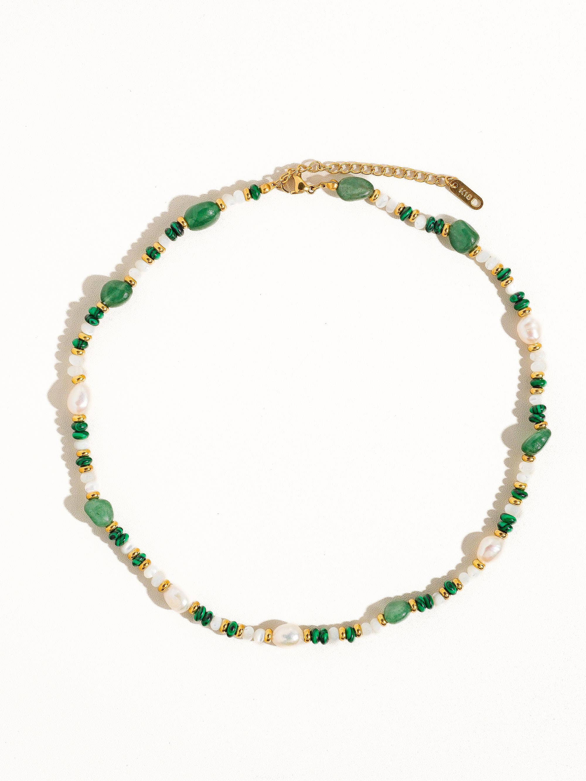 18K Non Tarnish Bohemian Rose Pearl and Bead Necklace