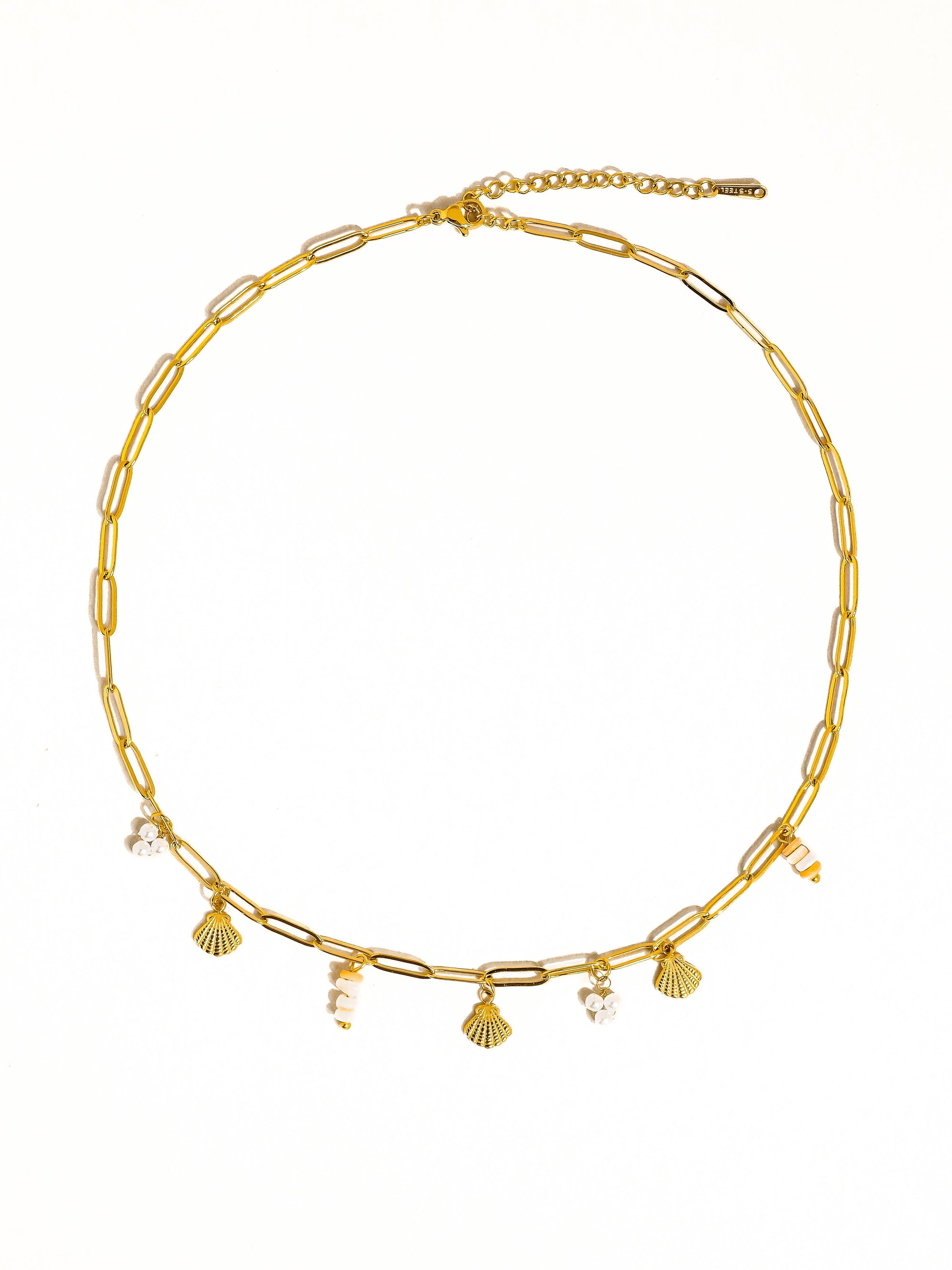 June 18K Gold Non-Tarnish Seashells Charm Necklace
