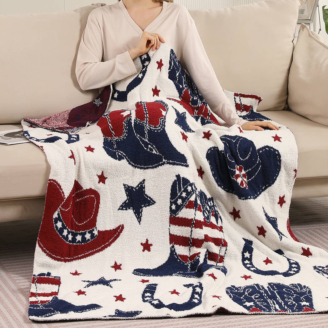 US Cowboy Boot Throw Blanket