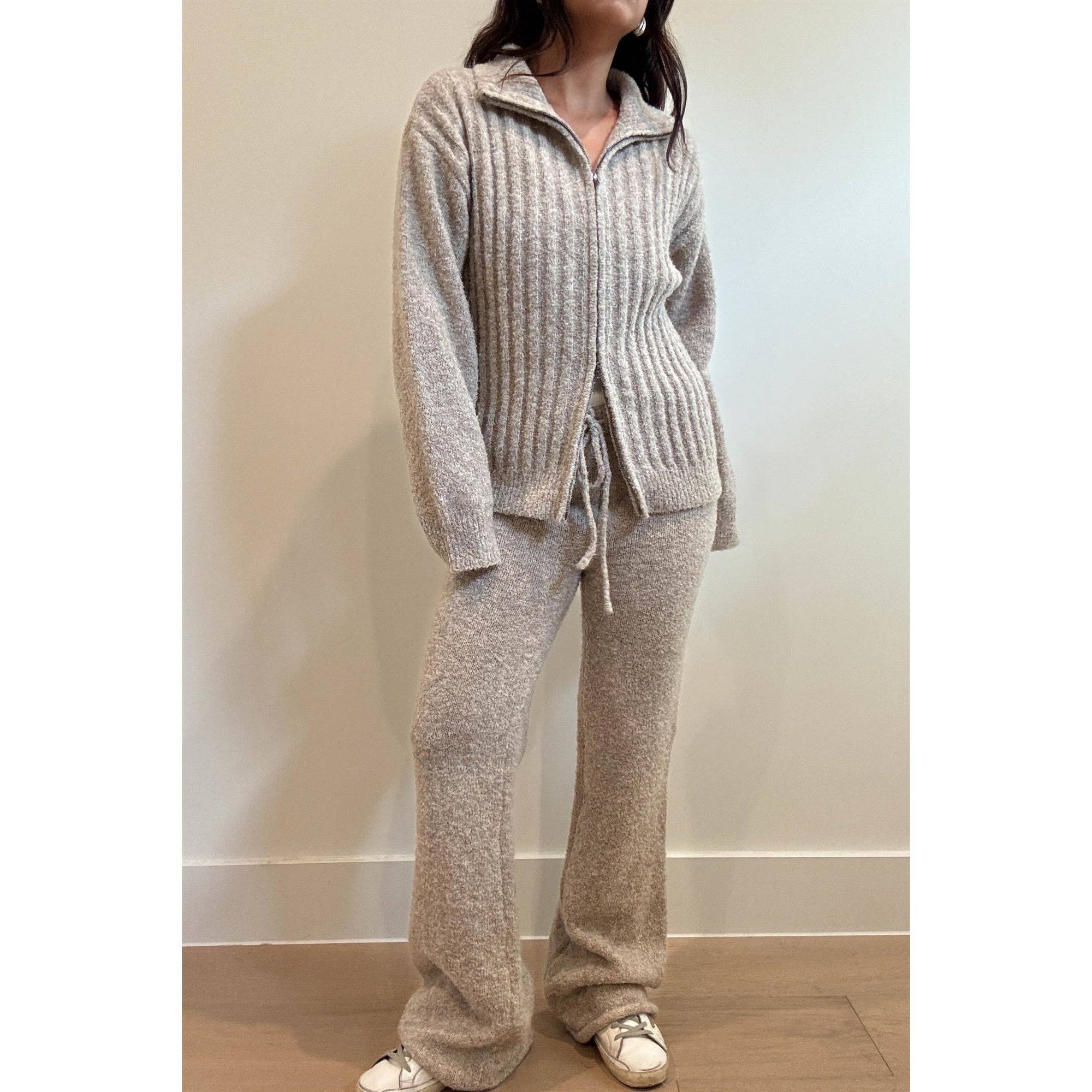 Boucle Knit Slim Flared Leg Pants