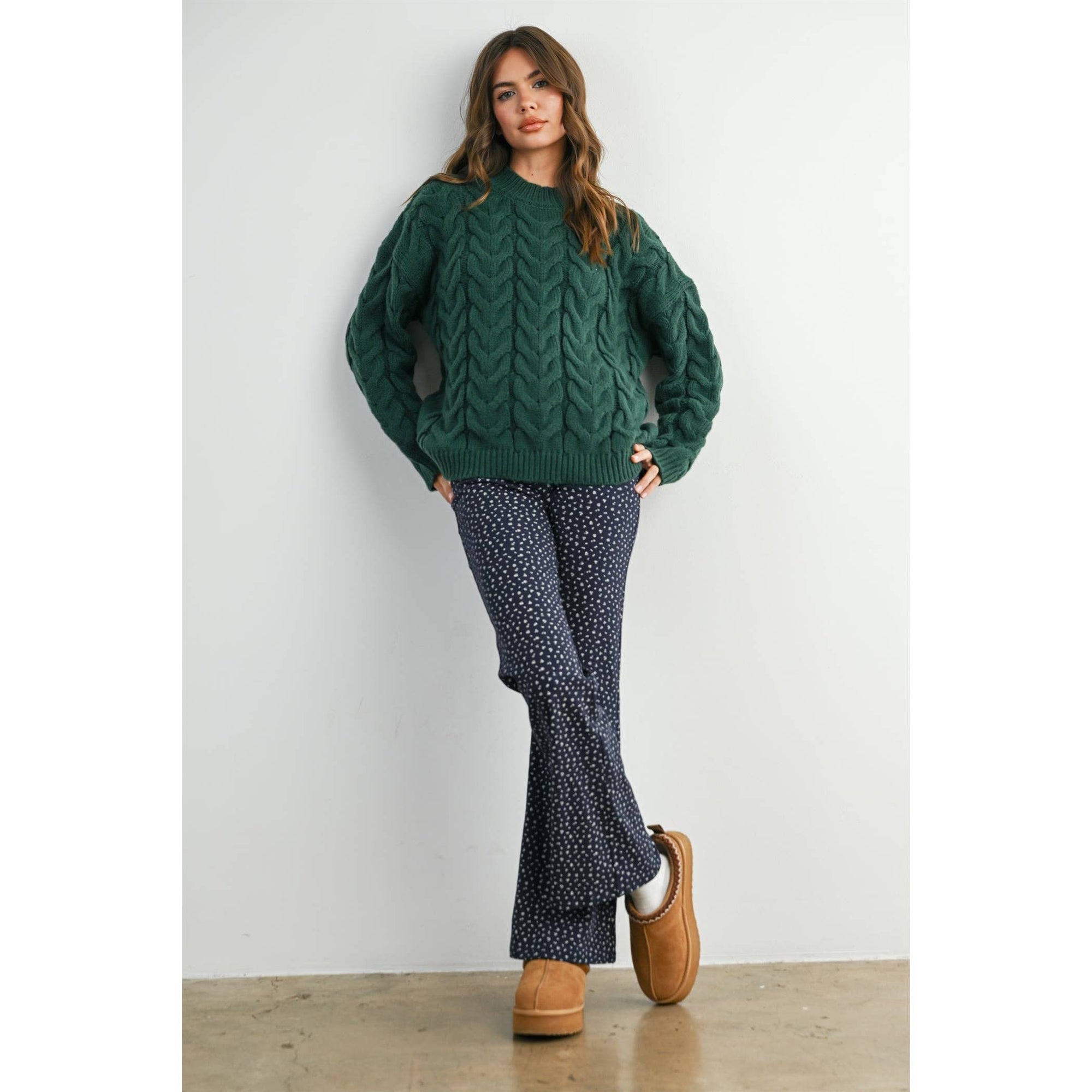 Cable-Knit Long Sleeve Sweater