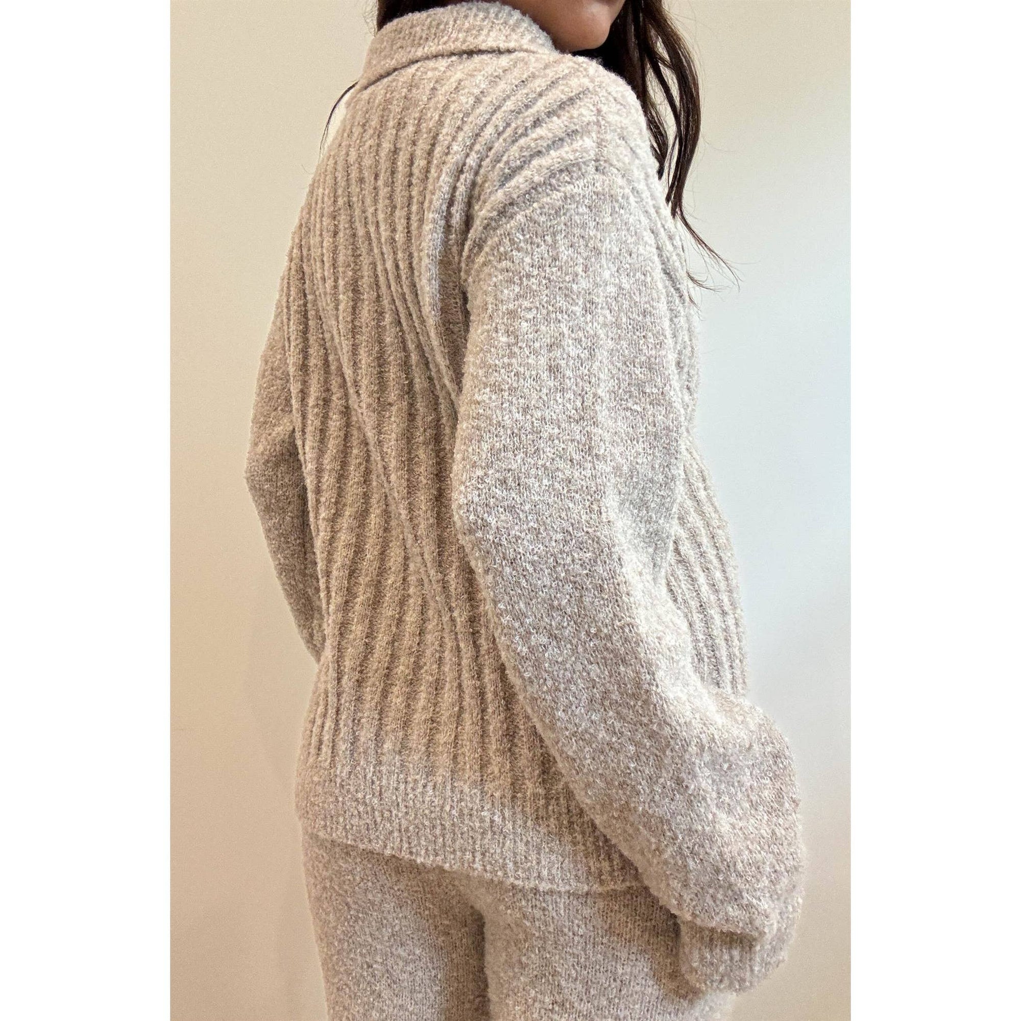 Boucle Knit Two-Way Zip Up Jacket