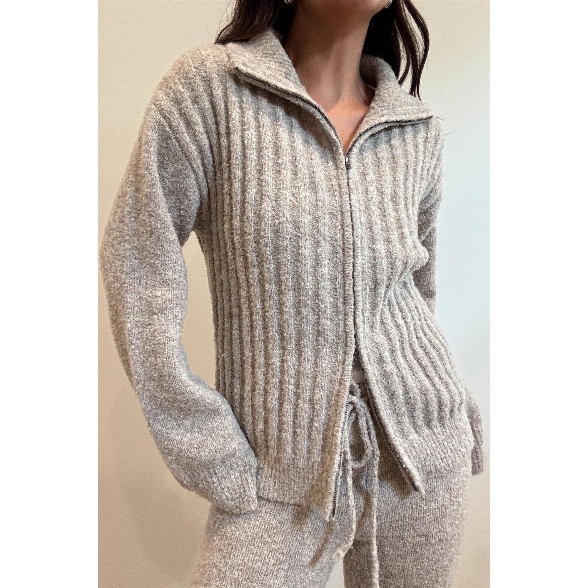 Boucle Knit Two-Way Zip Up Jacket