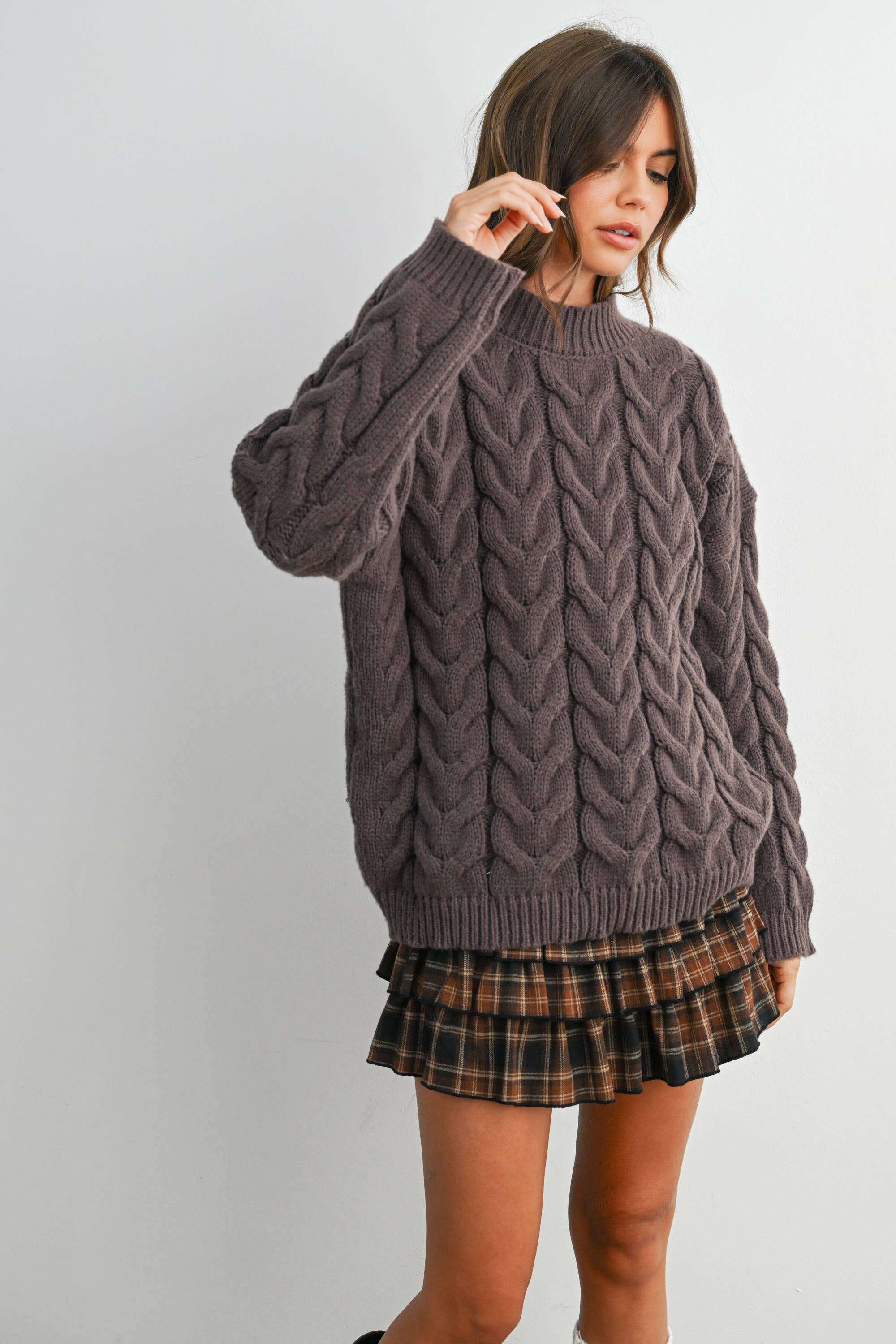 Cable-Knit Long Sleeve Sweater