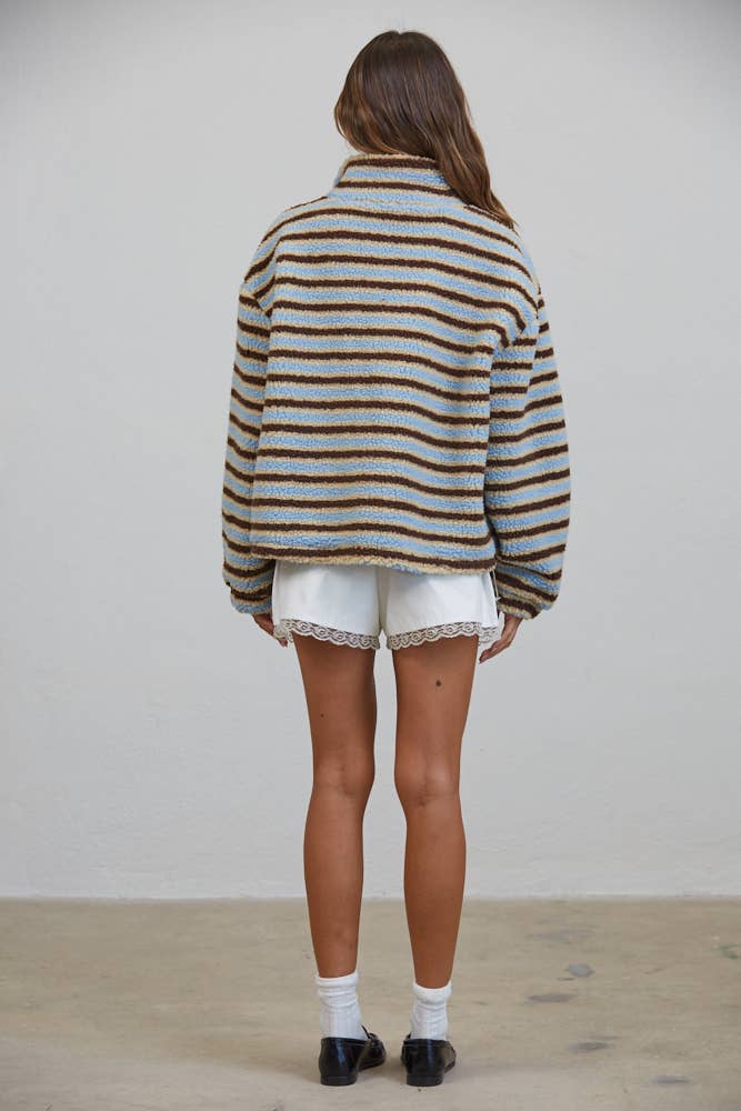 T3535 Relaxed Sherpa Striped Half Zip Pullover