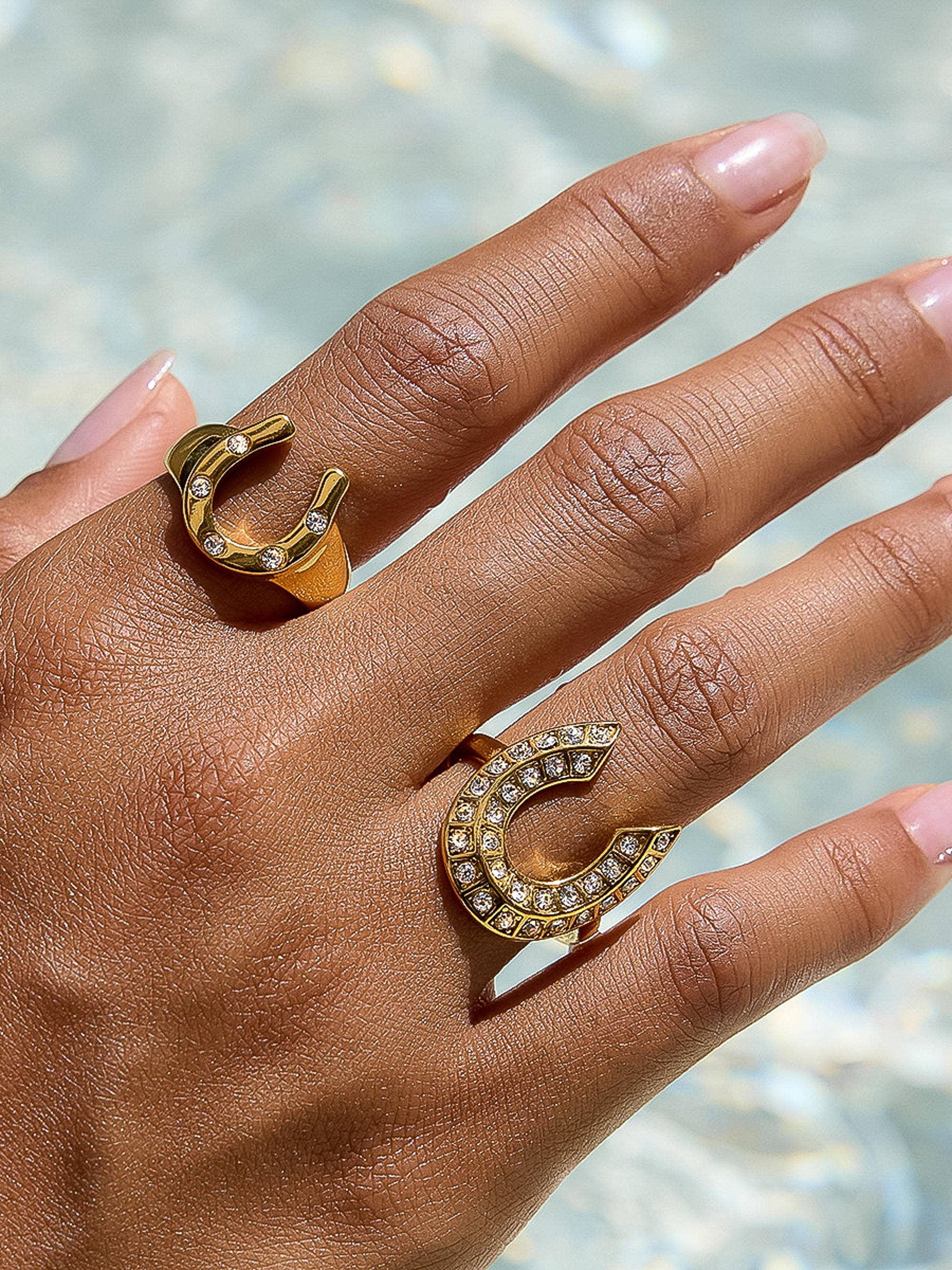 Horseshoe Ring 18K Gold Non-Tarnish CZ