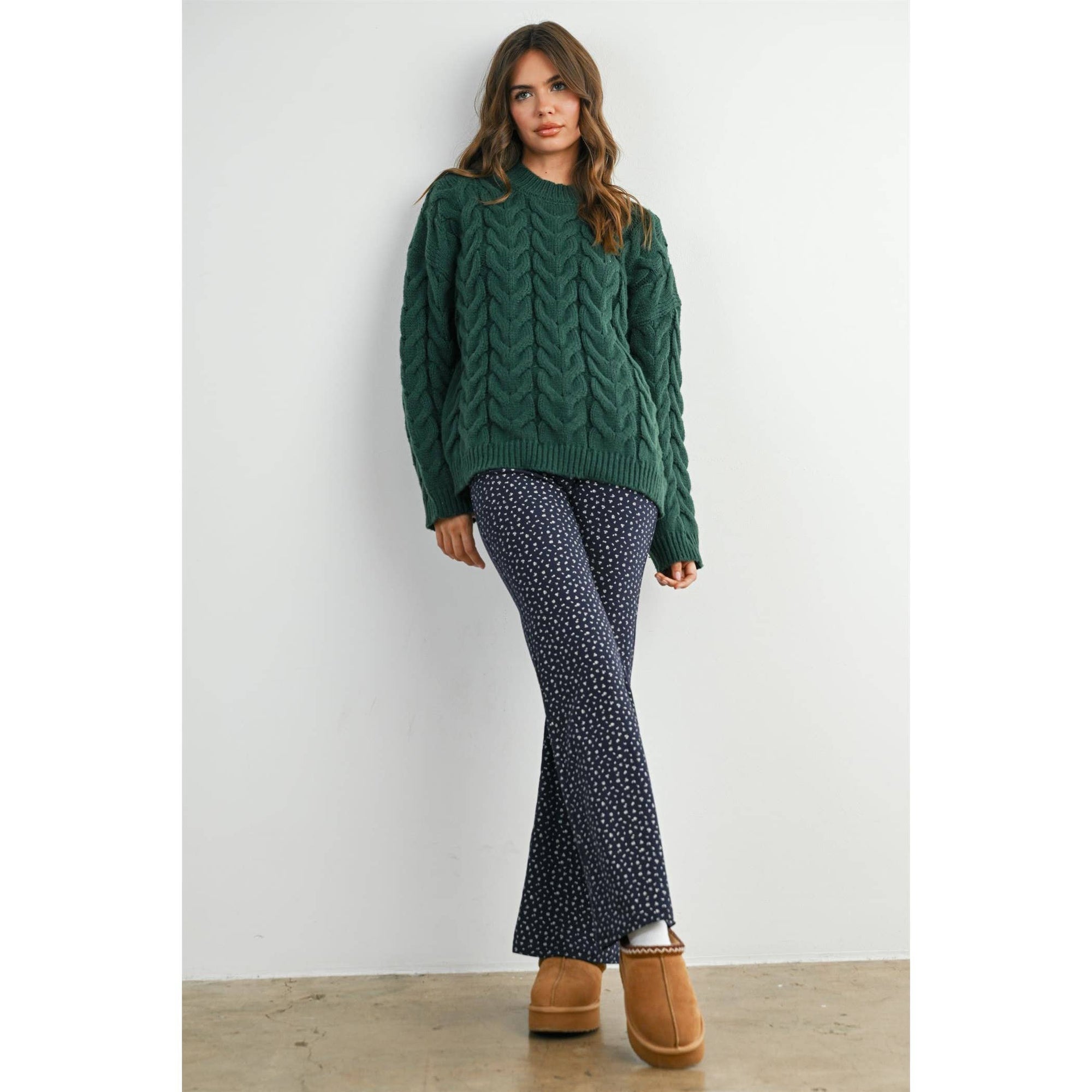 Cable-Knit Long Sleeve Sweater