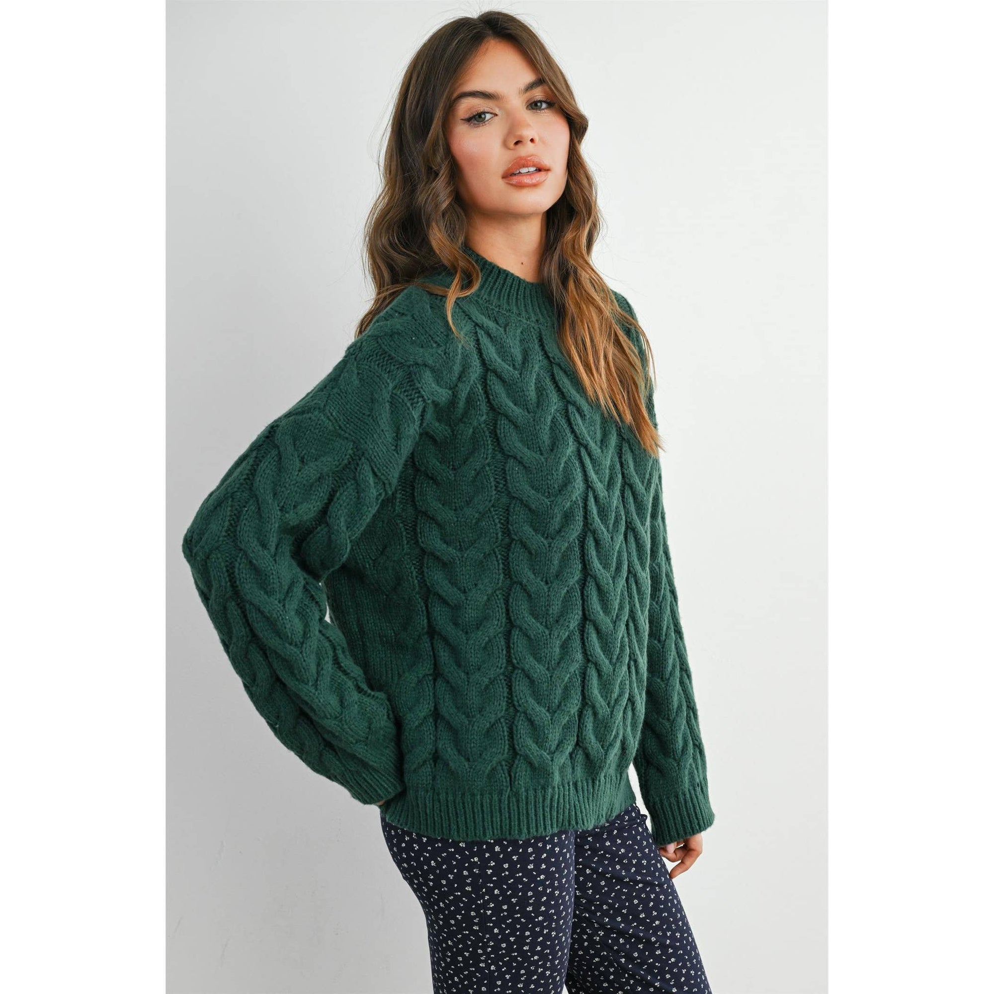 Cable-Knit Long Sleeve Sweater