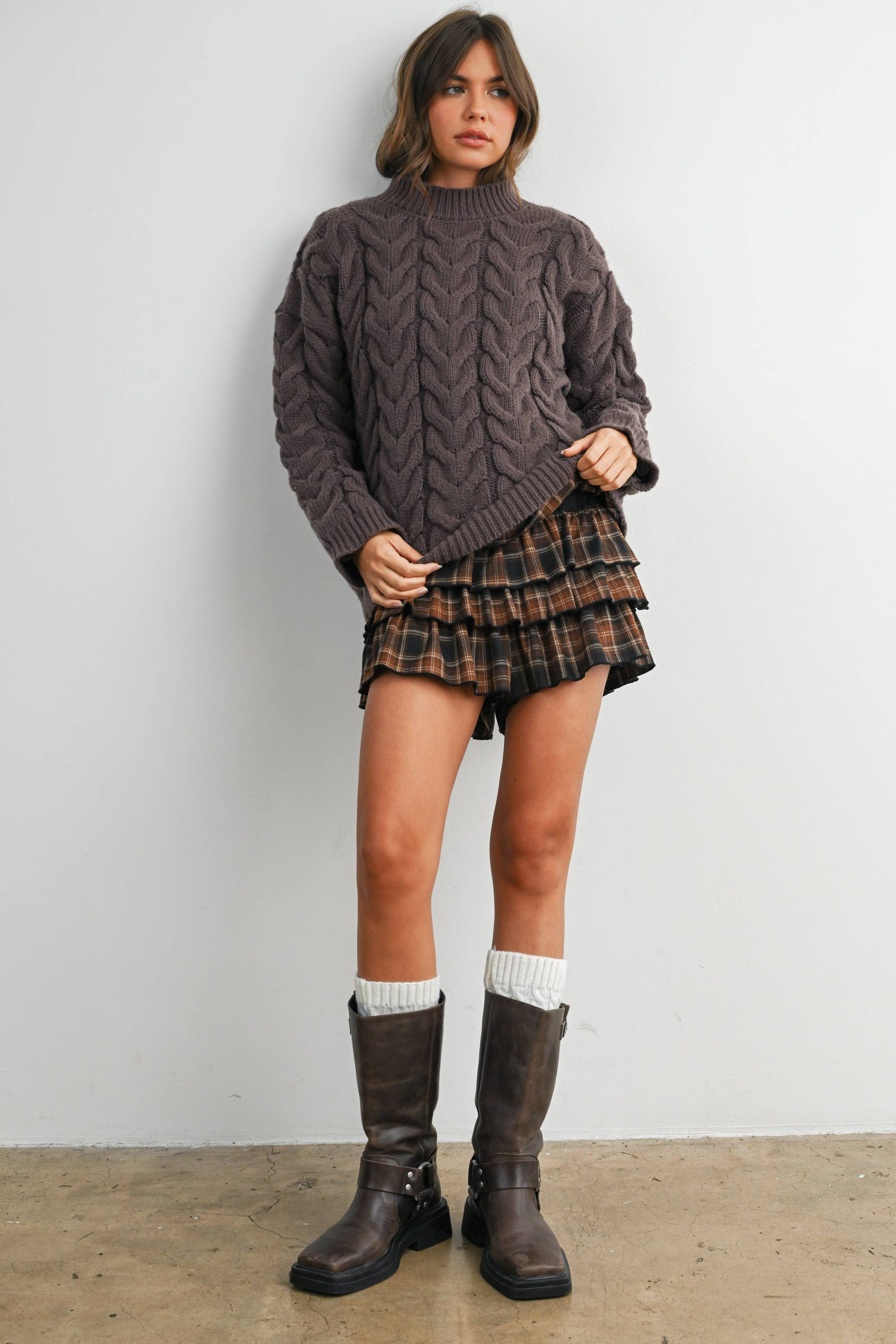 Cable-Knit Long Sleeve Sweater