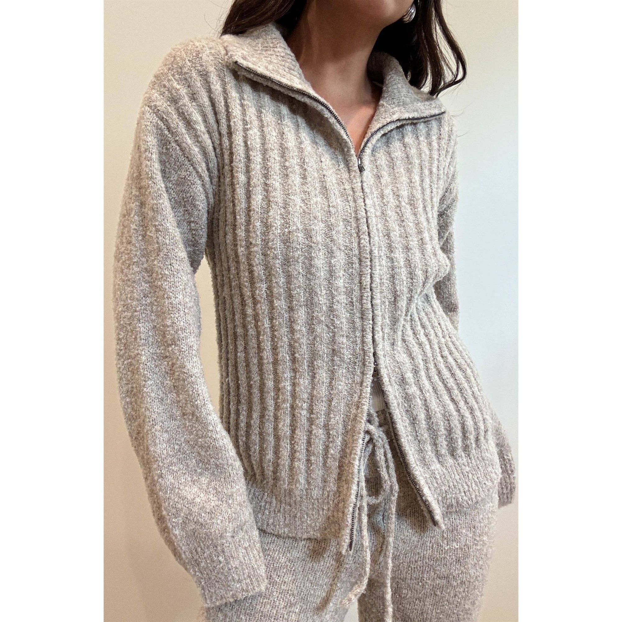 Boucle Knit Two-Way Zip Up Jacket