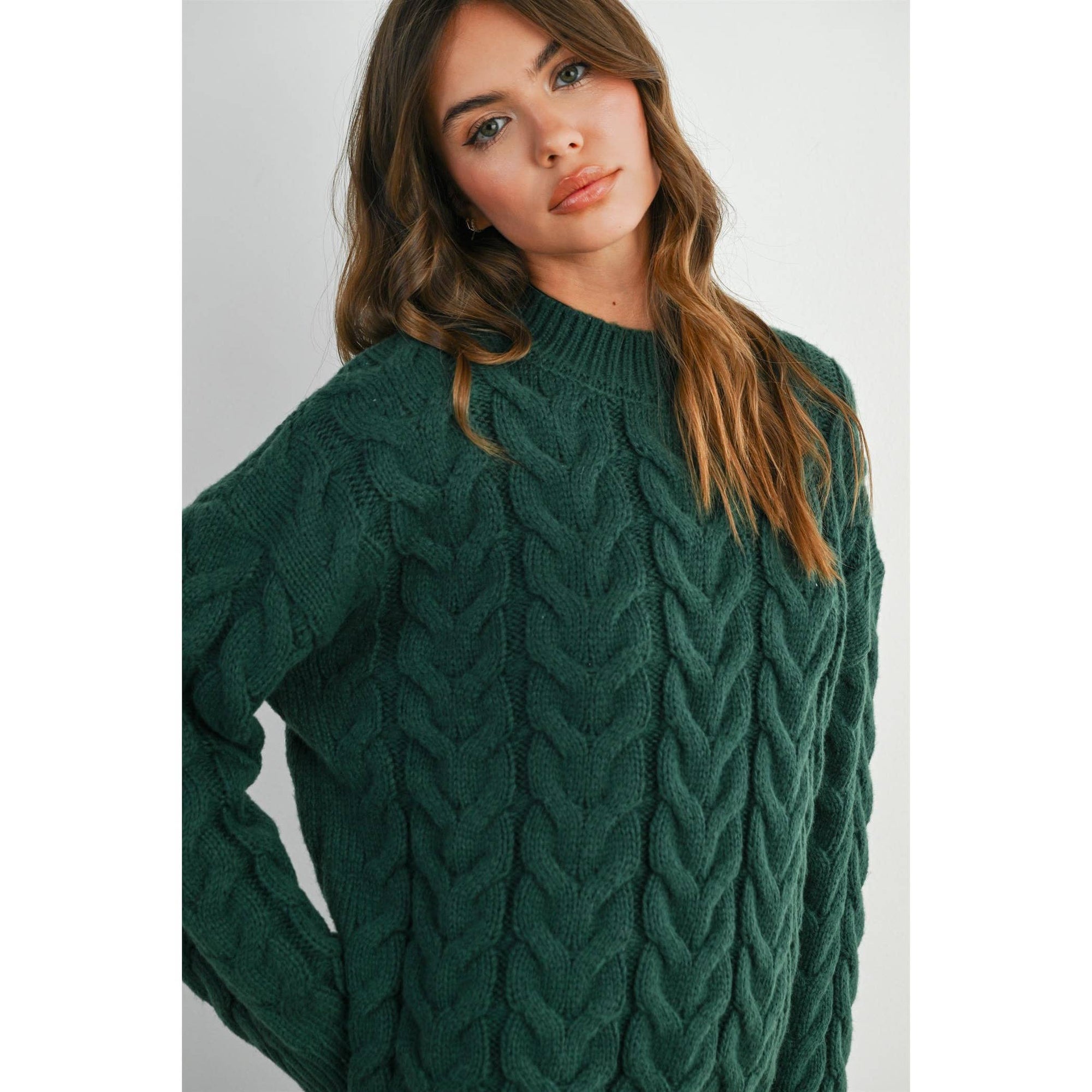 Cable-Knit Long Sleeve Sweater