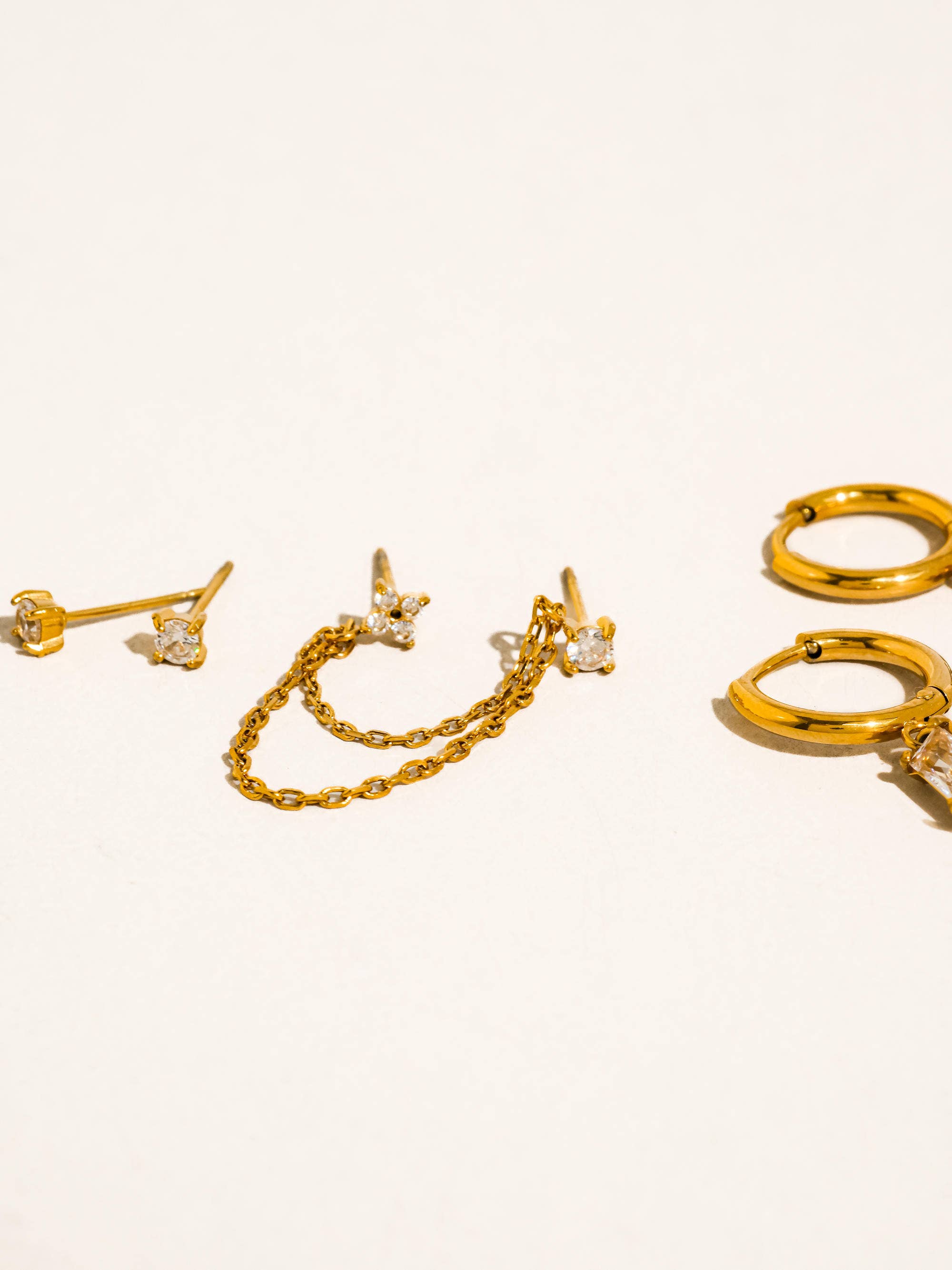 Roussa 18K Gold Non-Tarnish CZ Chain Earring Set