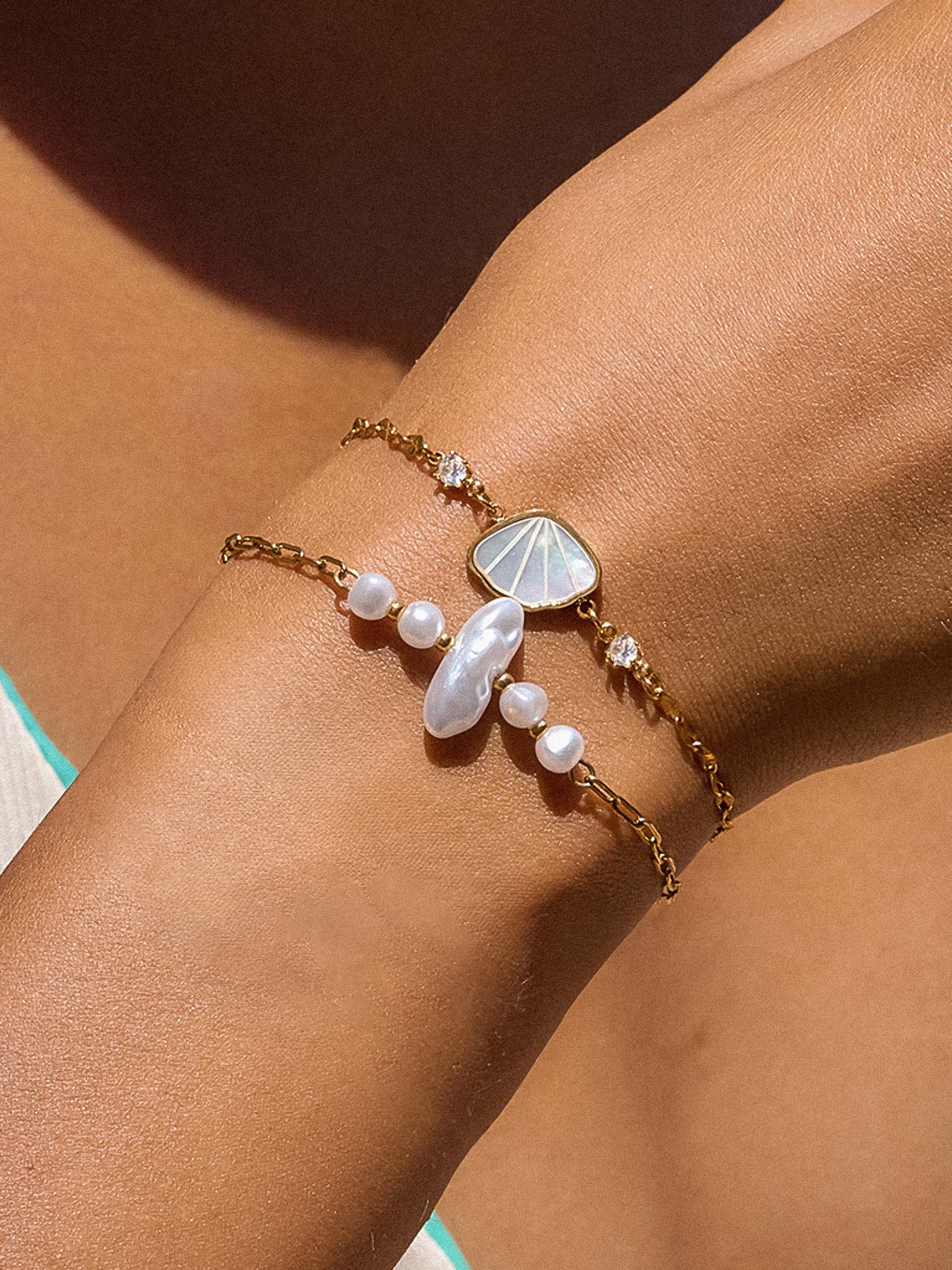 Pearl 18K Gold Non-Tarnish Chain Bracelet