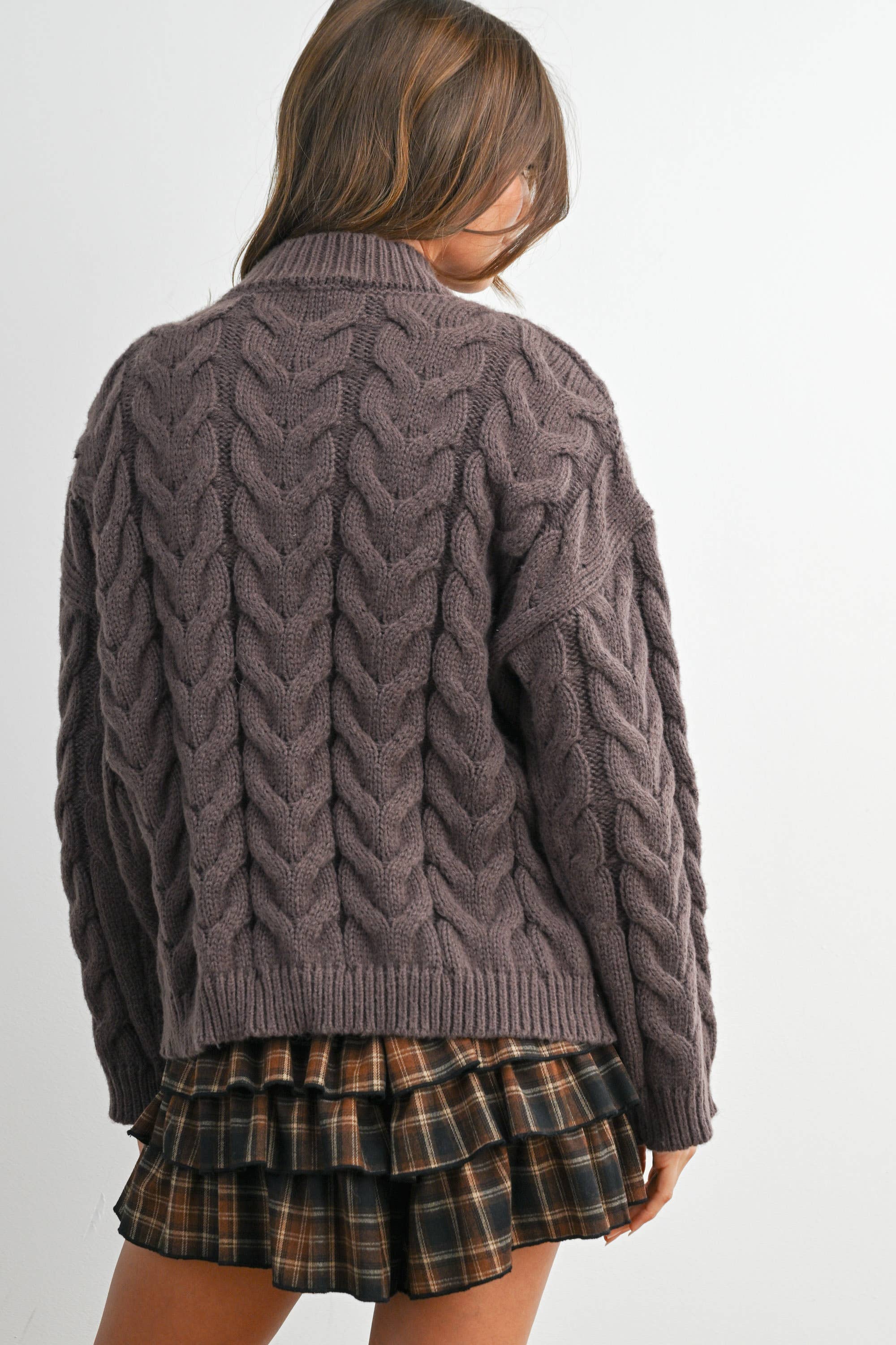 Cable-Knit Long Sleeve Sweater