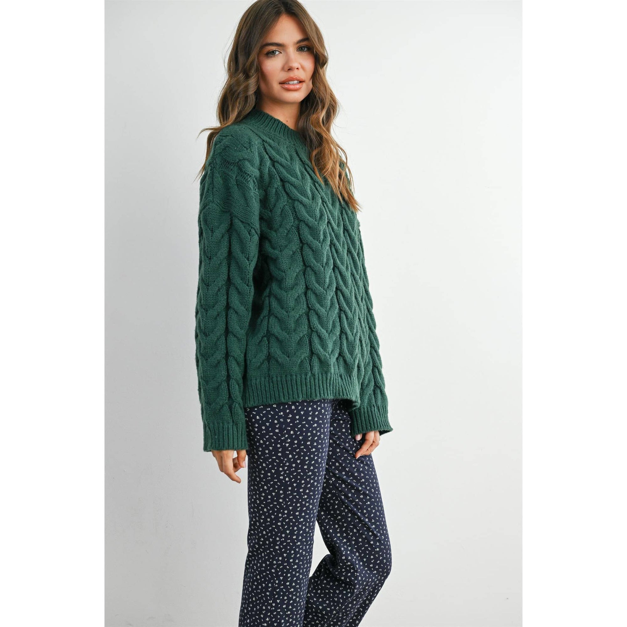 Cable-Knit Long Sleeve Sweater