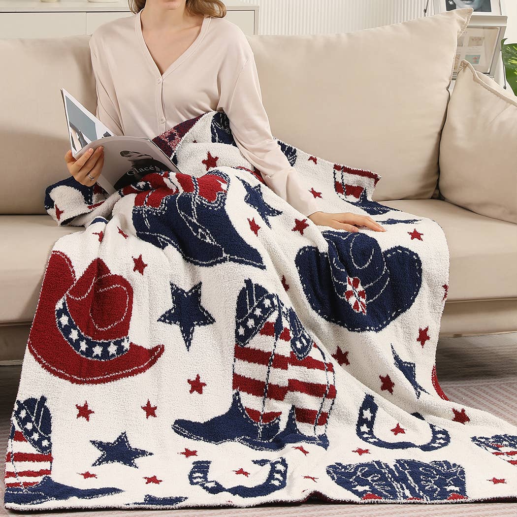 US Cowboy Boot Throw Blanket