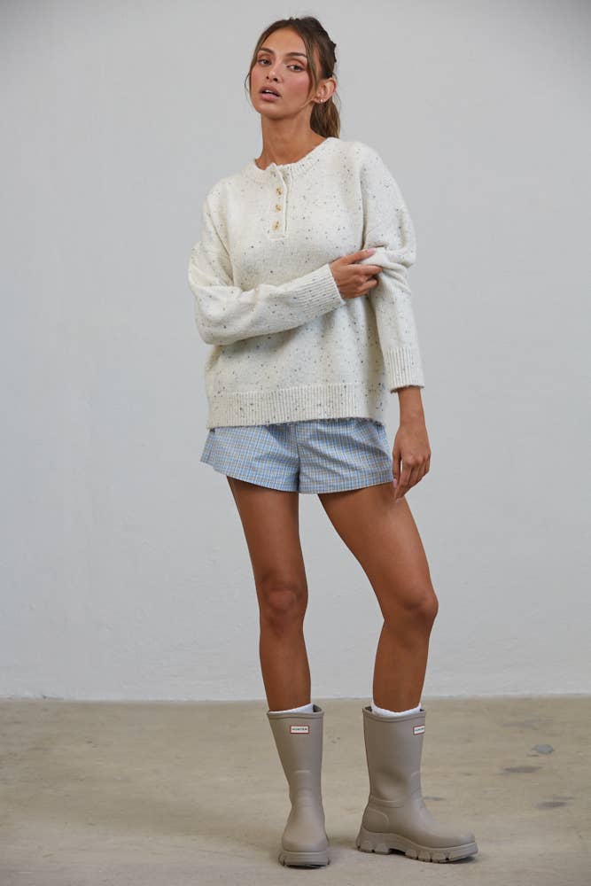 Oreo Honey Slouchy Henley Sweater