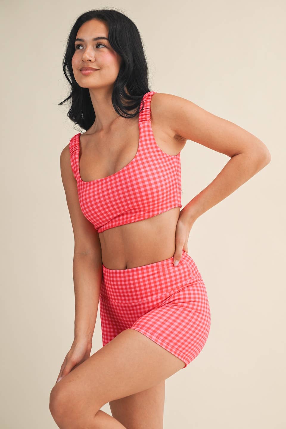 Gingham Print Ruched Bra Top