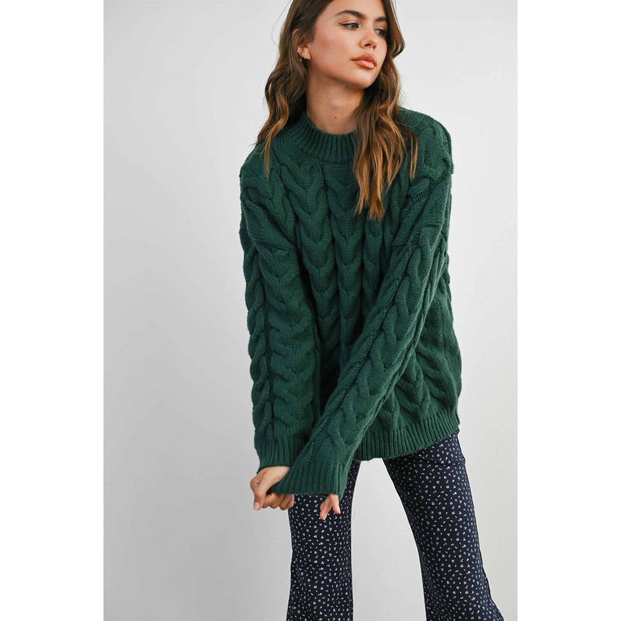 Cable-Knit Long Sleeve Sweater