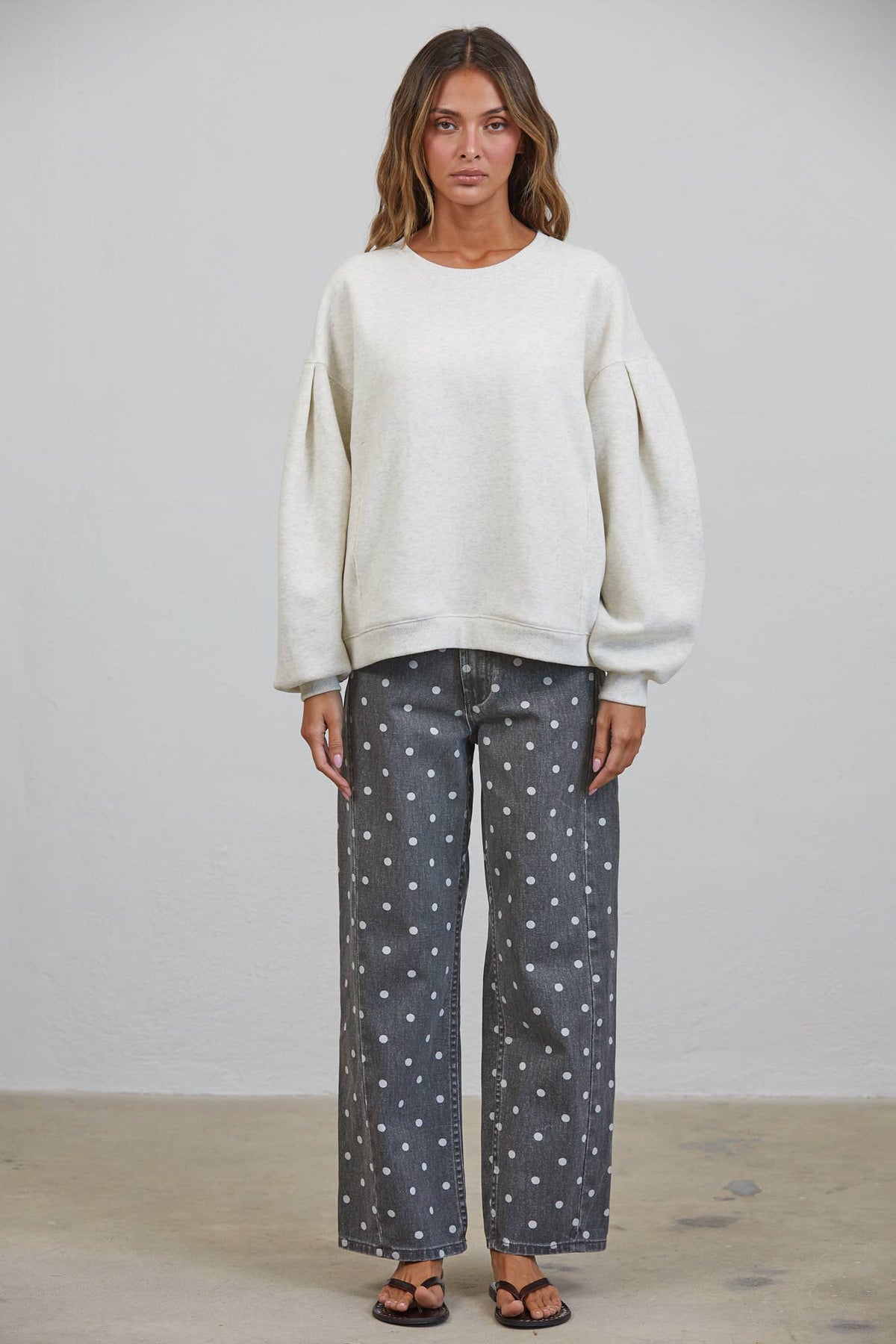 Polka Dot Relaxed Mid Rise Denim Pants