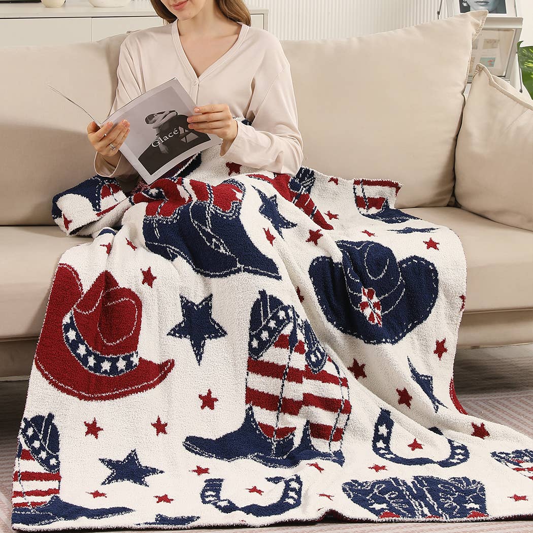 US Cowboy Boot Throw Blanket