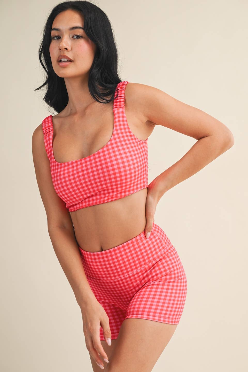 Gingham Print Ruched Bra Top