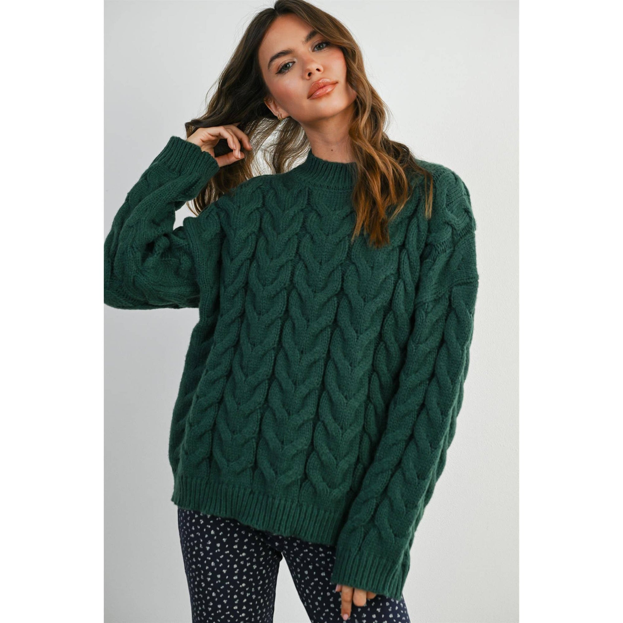 Cable-Knit Long Sleeve Sweater