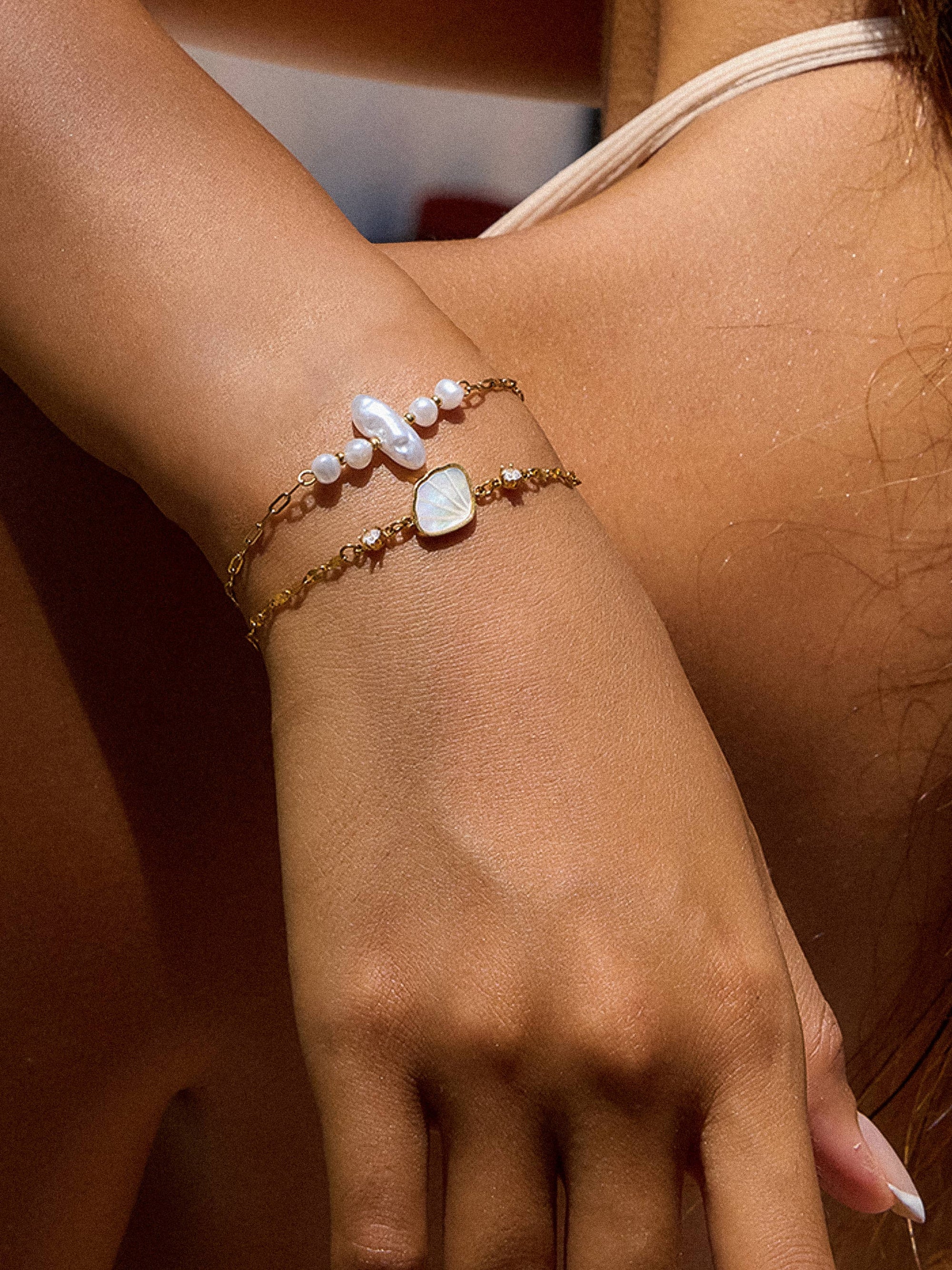 Pearl 18K Gold Non-Tarnish Chain Bracelet