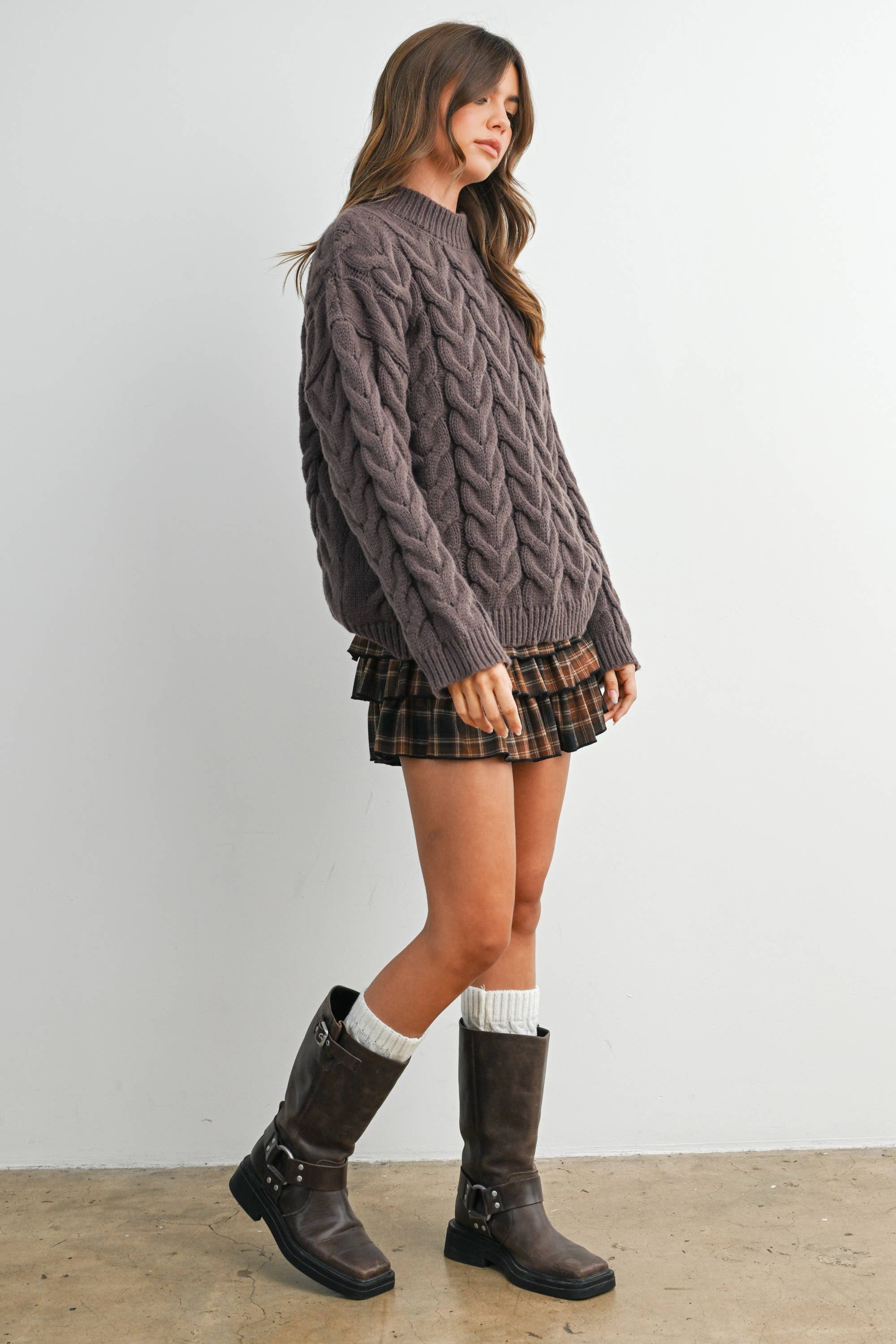 Cable-Knit Long Sleeve Sweater